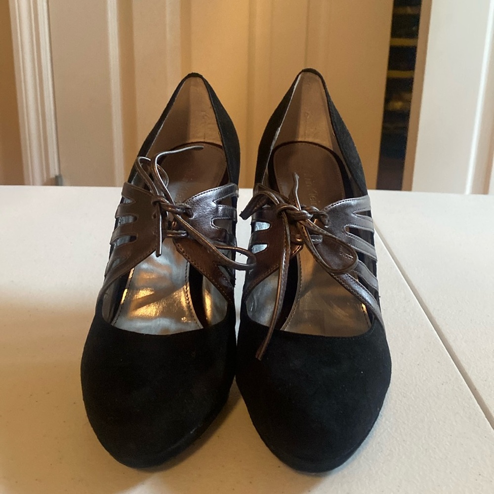Calvin Klein Black Suede and silver Heels